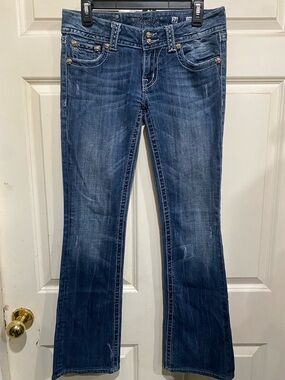 Miss Me Blue Flare Jeans with Faded Wash